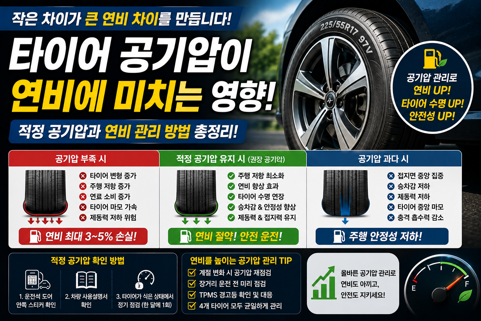 타이어 공기압이 연비에 미치는 영향!