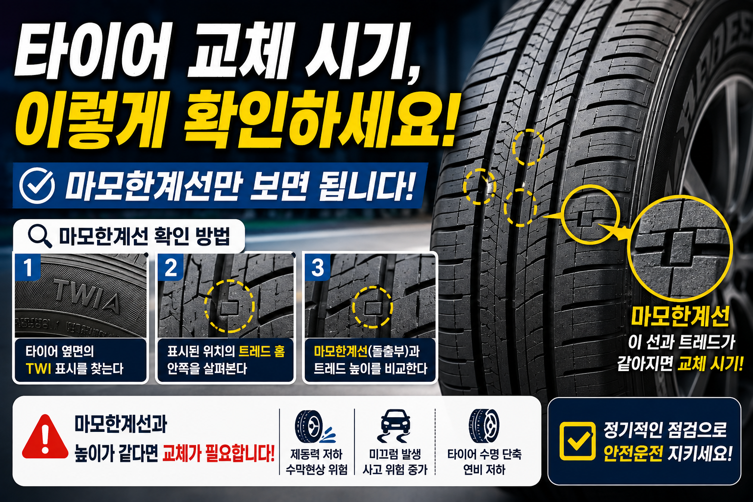 타이어 마모한계선 보는 방법!