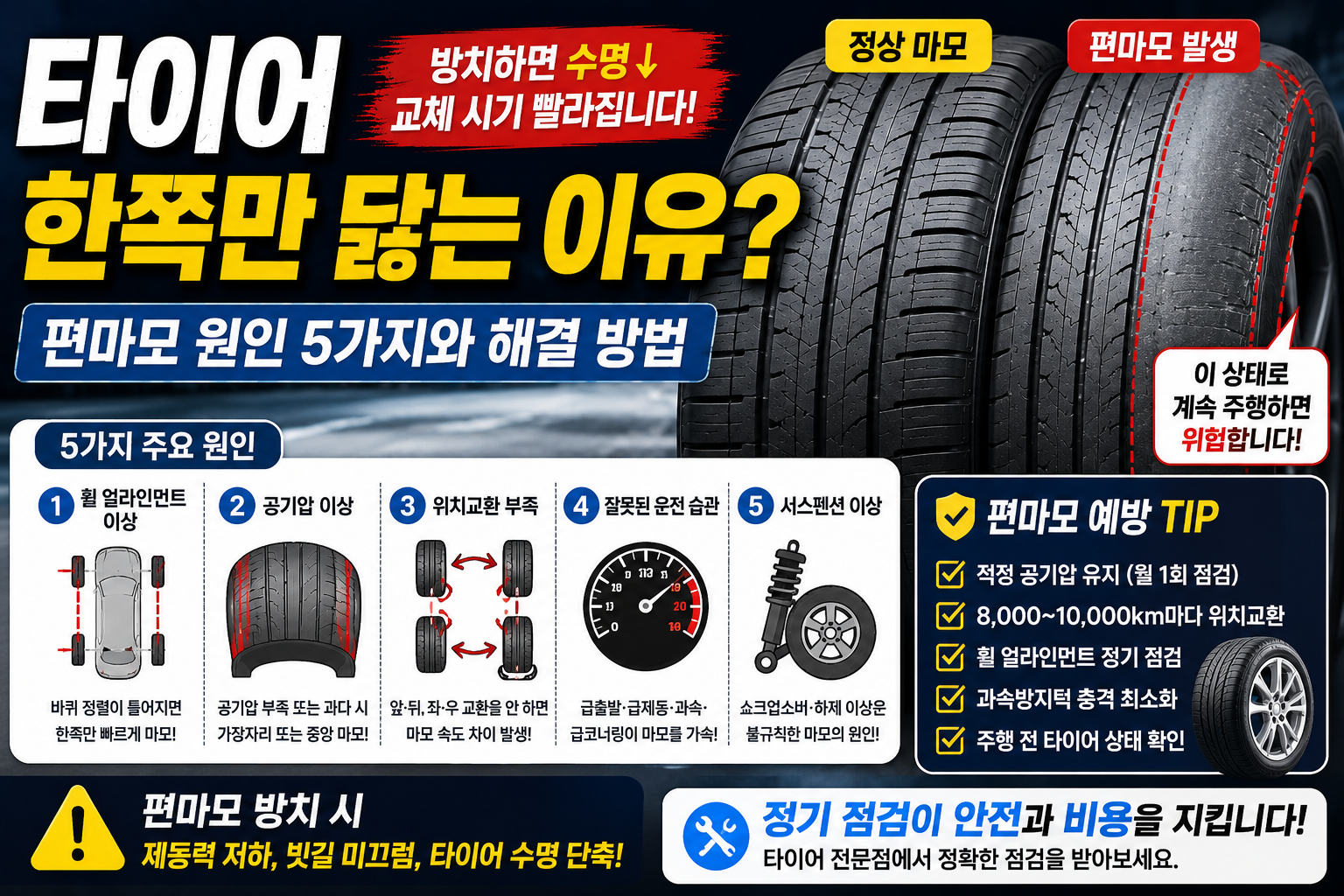 타이어 편마모 원인과 해결 방법!