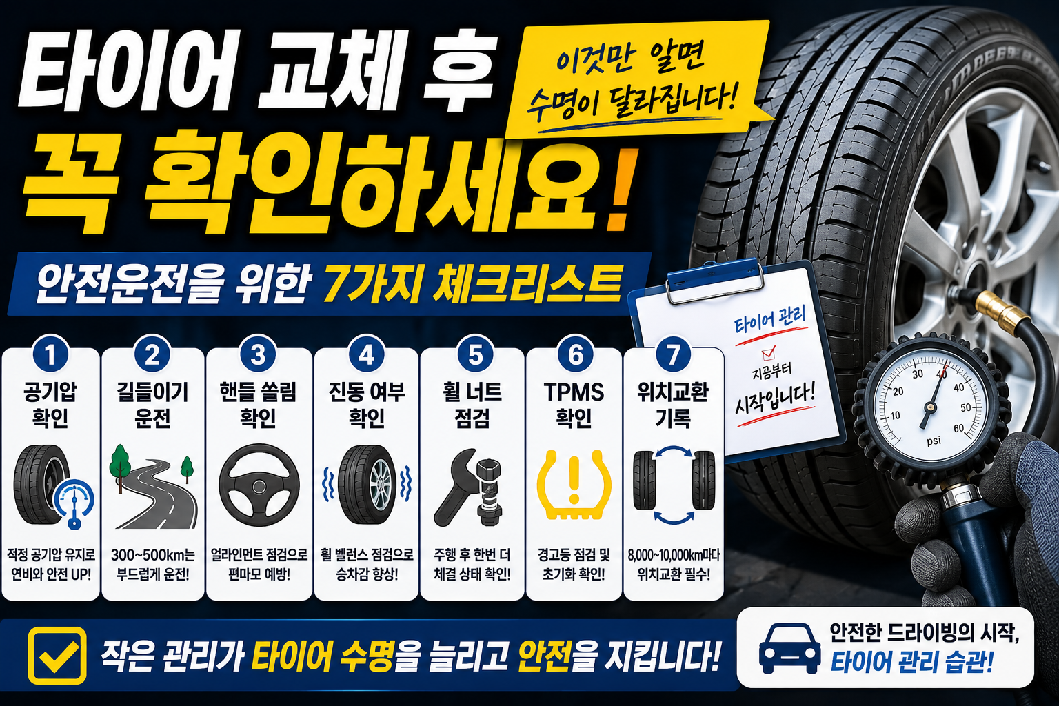 타이어 교체 후 꼭 확인해야 할 7가지!